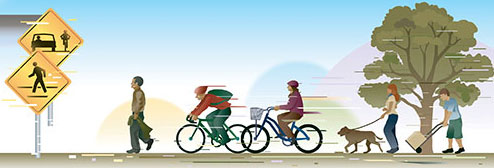 illustration of bikers and pedestrians