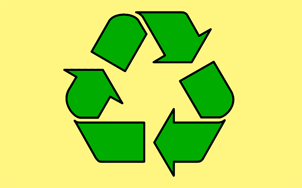 illustration of a recycling symbol burning in a trash can