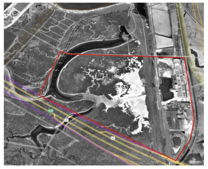 1948 aerial photo, overlaid with current roads and site boundary (source: Google Earth)