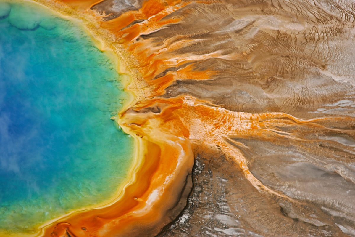 The Grand Prismatic Spring, located in Midway Geyser Basin in Yellowstone National Park.