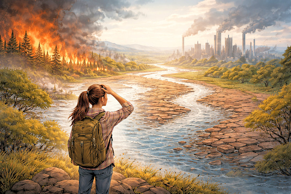 young woman surveys landscape