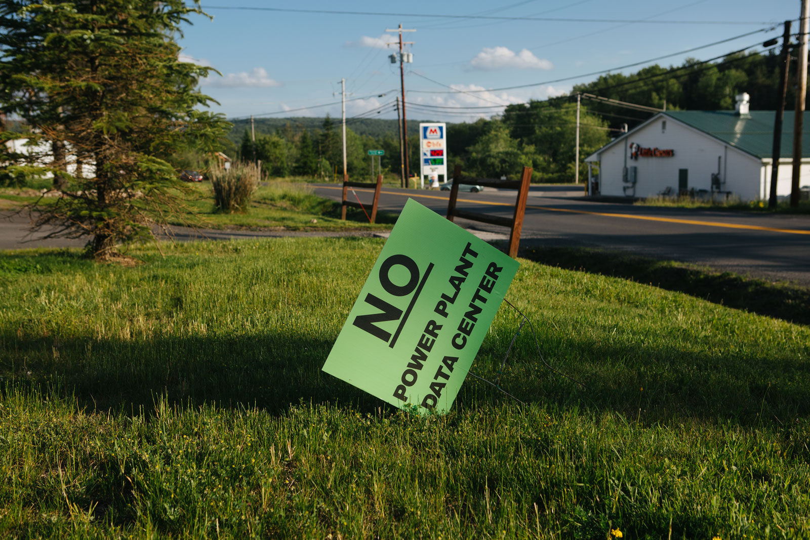 A sign in Davis, West Virginia, opposing a data center and gas-fired power plant.