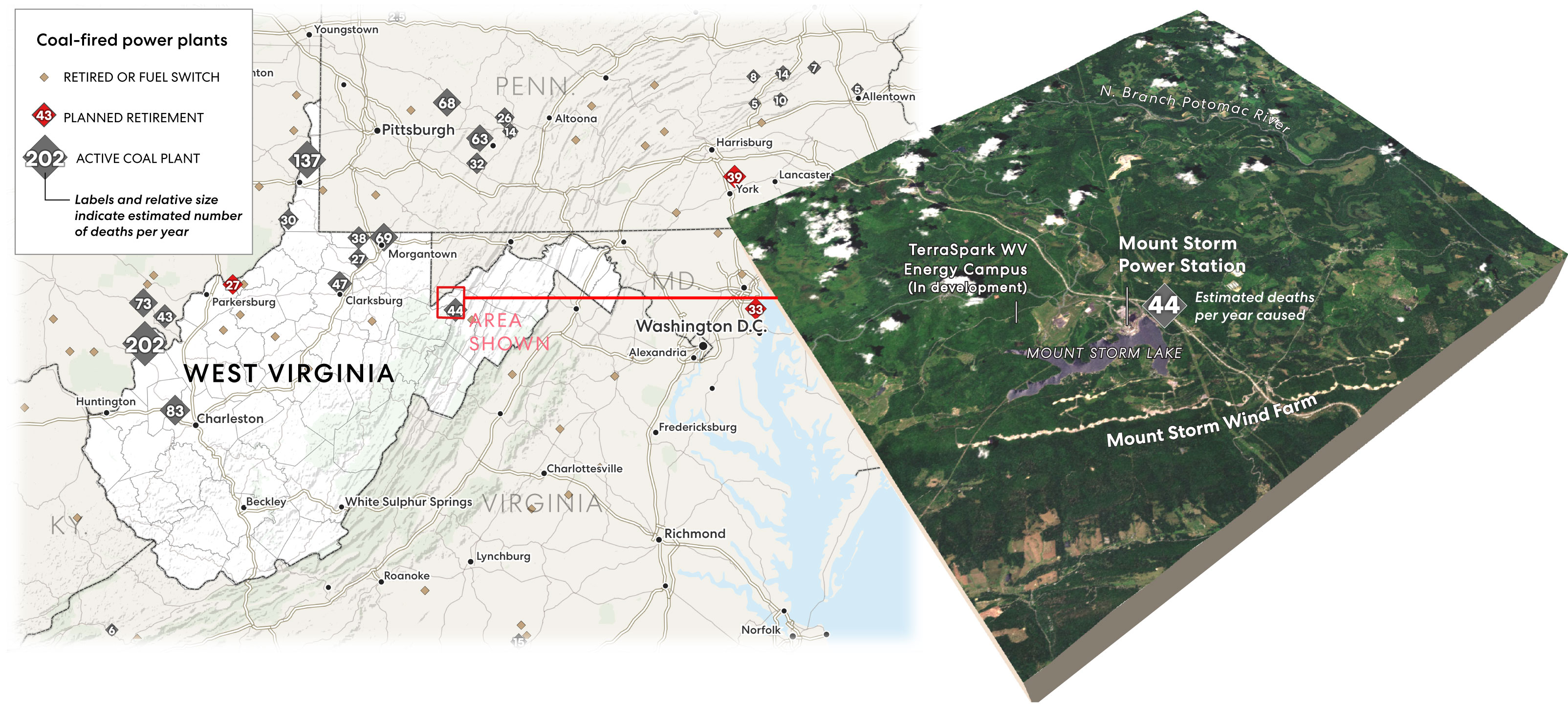 Map: Even after waves of retirements and fuel switches, dozens of coal-fired power plants dot West Virginia and its neighboring states.