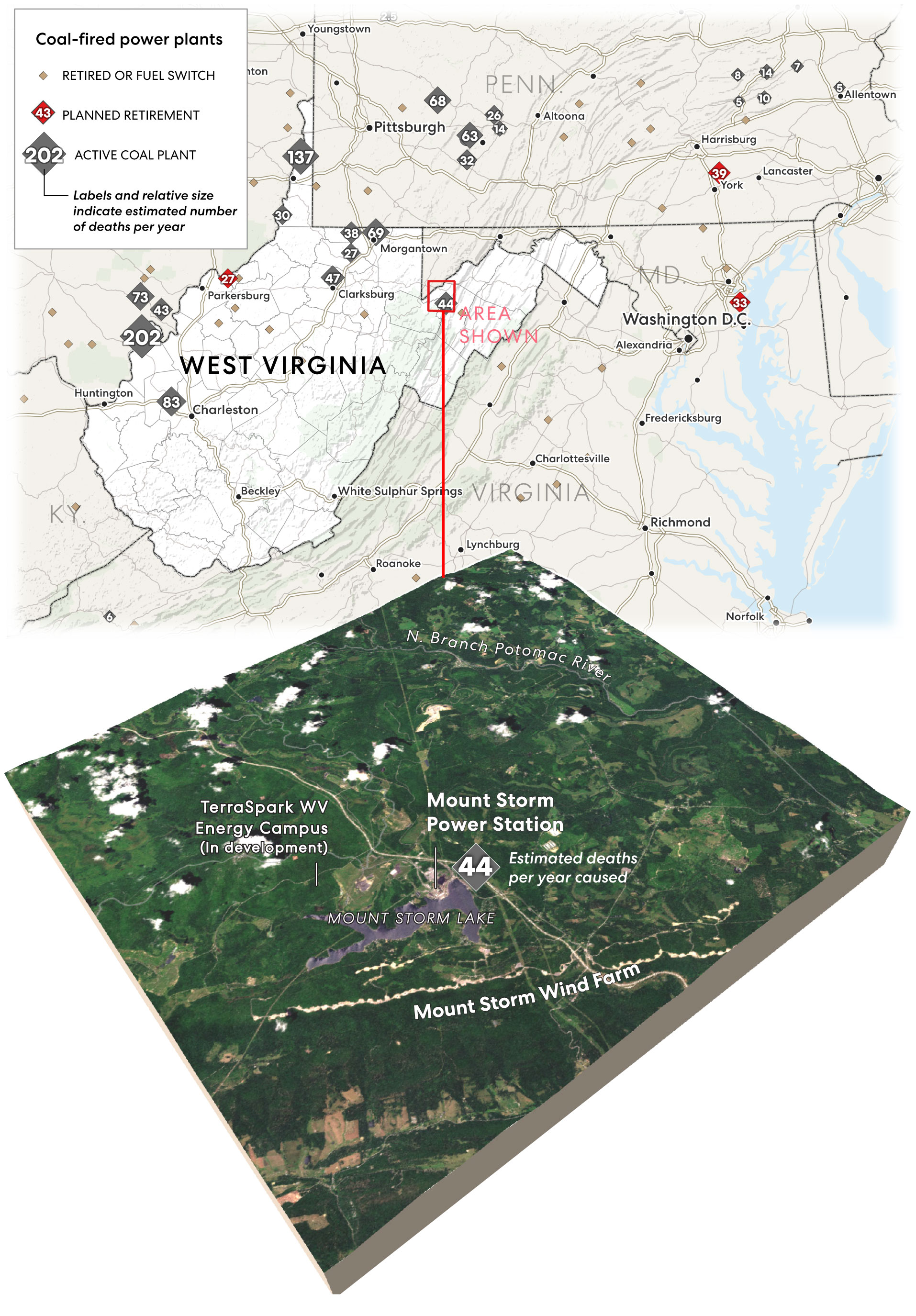 Map: Even after waves of retirements and fuel switches, dozens of coal-fired power plants dot West Virginia and its neighboring states.