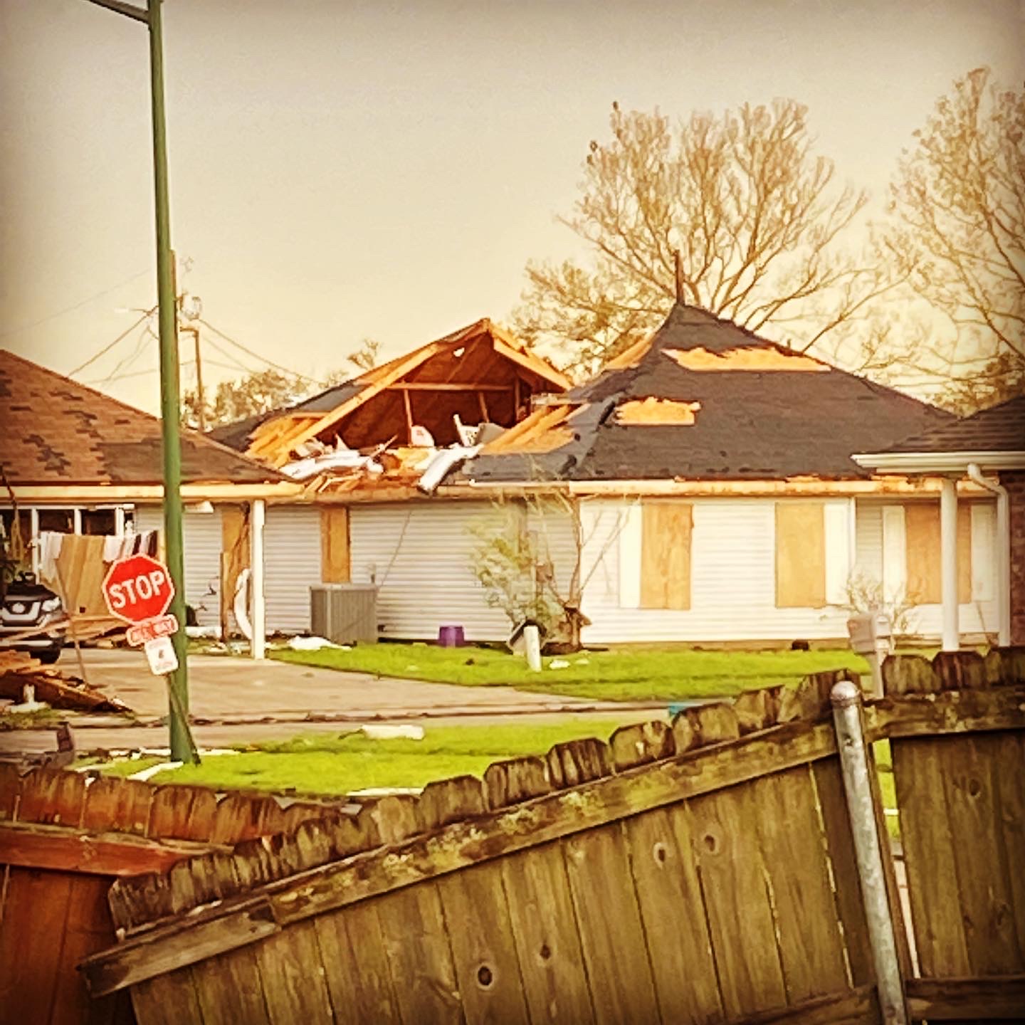 House in Houma with severely damaged roof