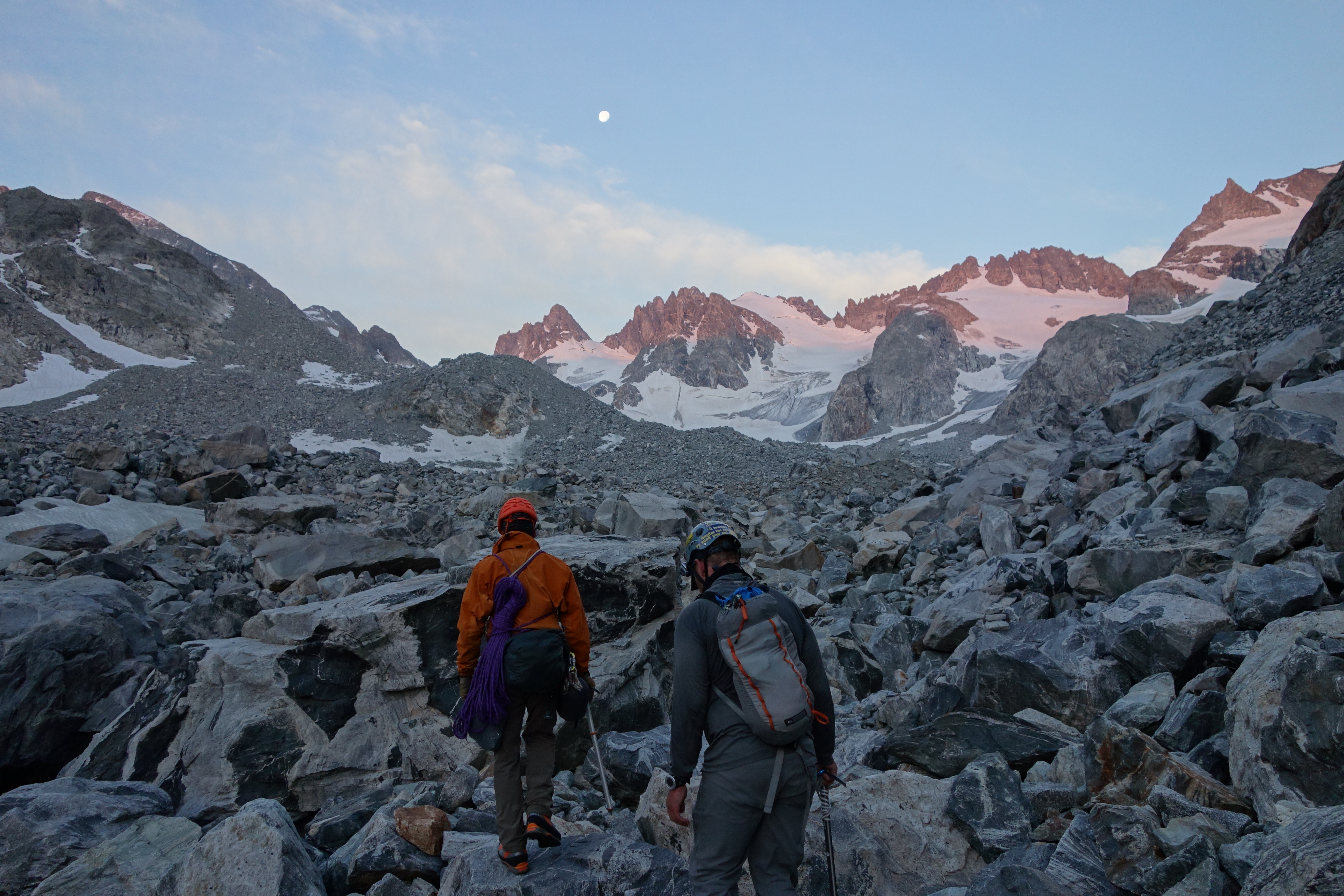Crossing the boulder field on approach