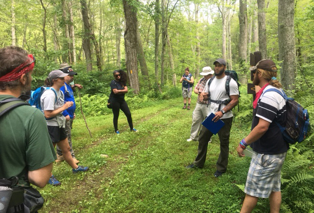 Mabari Byrd takes a moment to speak with the group that has gathered for an outing.