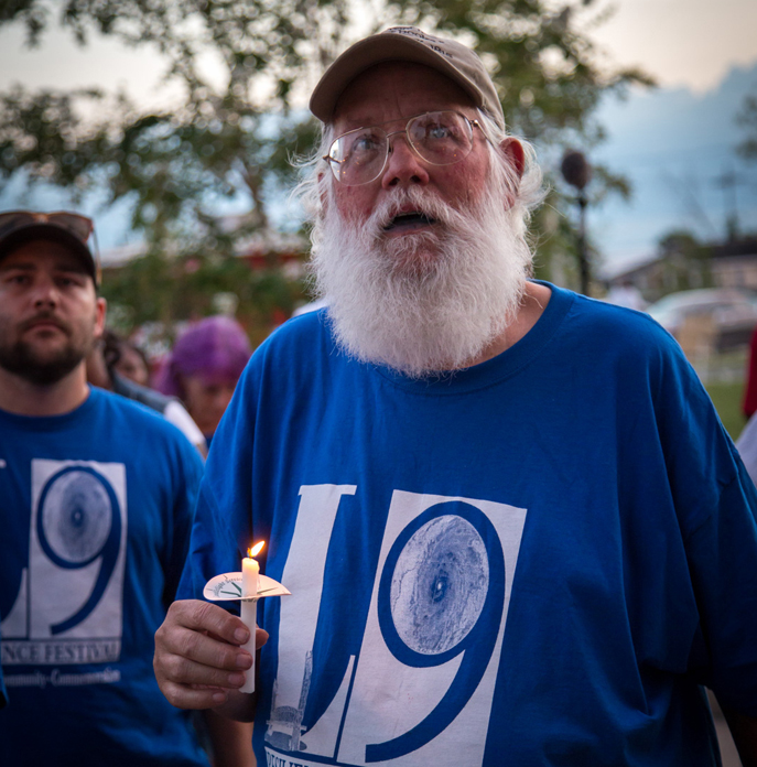 New Orleans resident and Sierra Club organizer Darryl Malek-Wiley at candlelight vigil, which closed out the Sierra Club's Rebuild, Resist, and Renew 10-year commemoration of Hurricane Katrina.