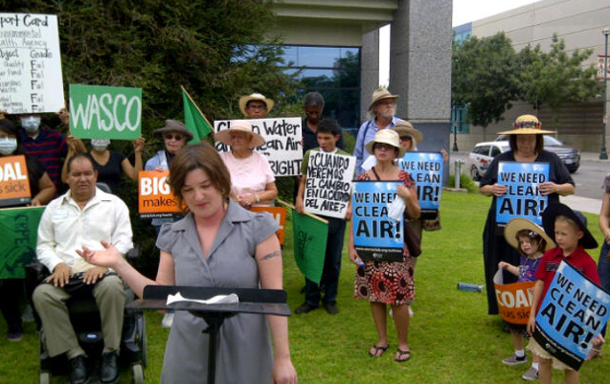 Sierra Club attorney Andrea Issod speaks at a 2012 rally in Bakersfield