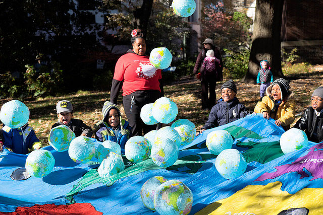 Kids from the Trinity Family Life Center at clean-energy rally