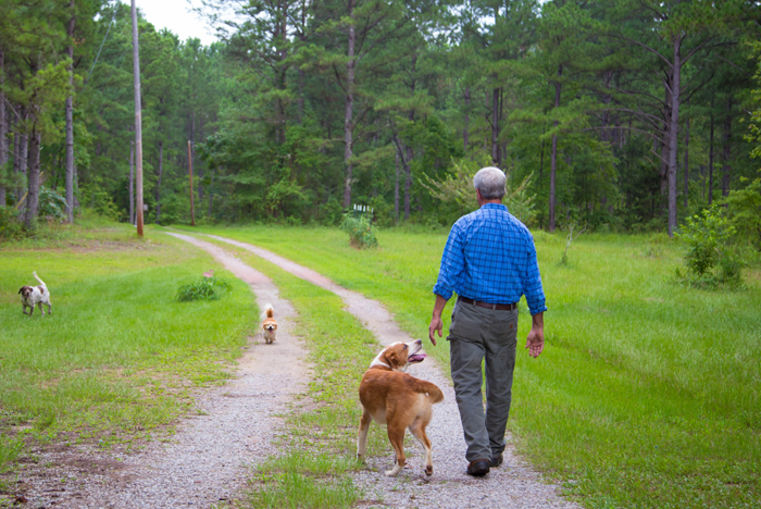 Mark Johnston walking with his dog