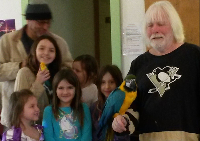 Michael Cox gives a presentation to kids at the Stonyford Grange