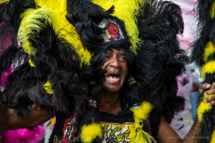 Member of the Ninth Ward Hunters in full Indian costume.