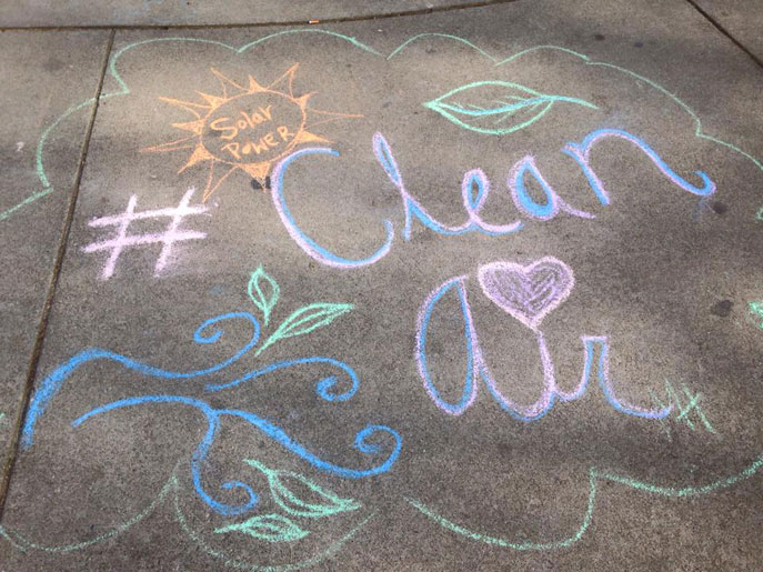 Chalk drawing in Cesar Chavez Plaza Park