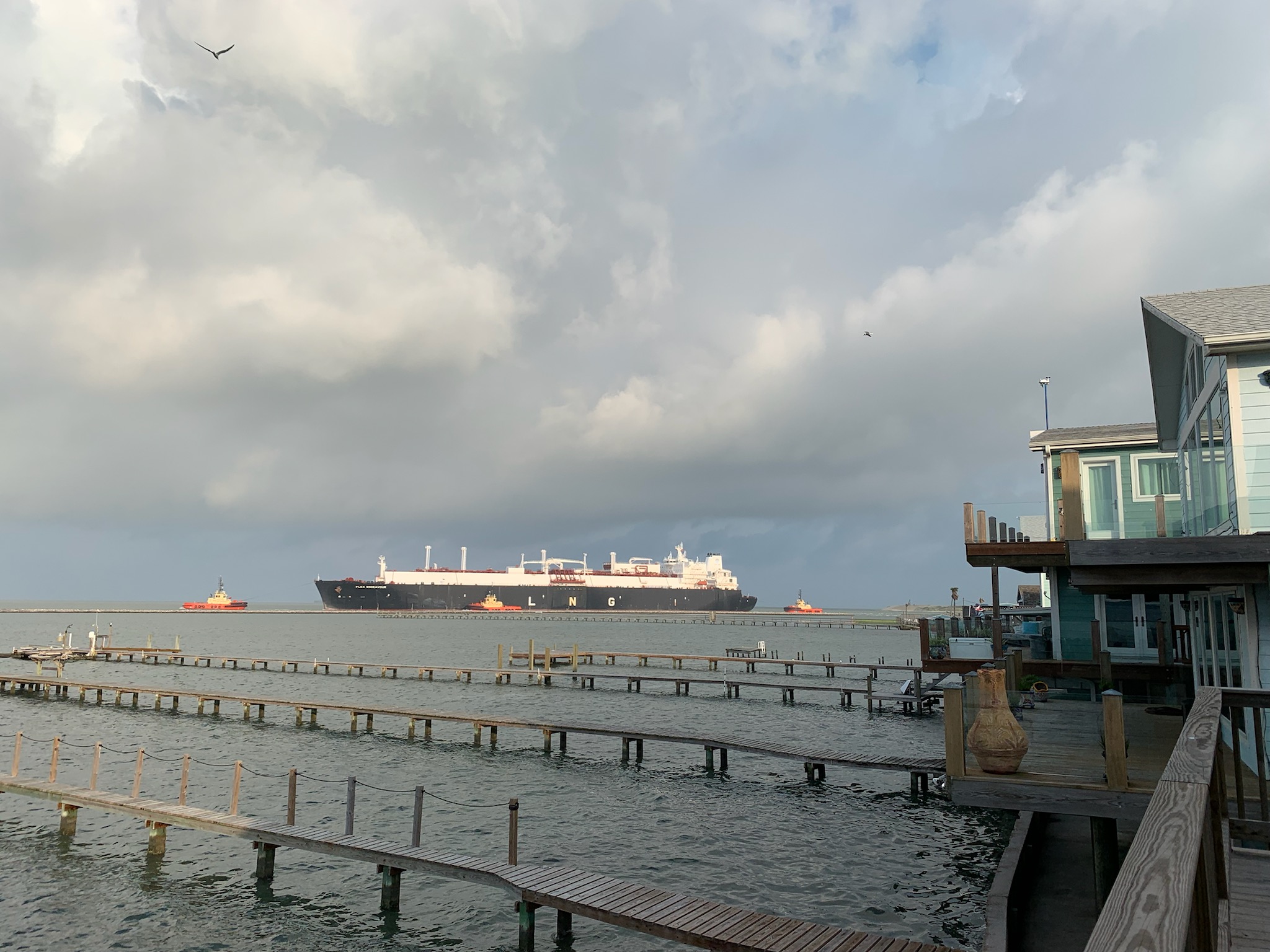 Corpus Christi LNG tanker ship leaving Port of Corpus Christi Bay. Photo by Bekah Hinojosa