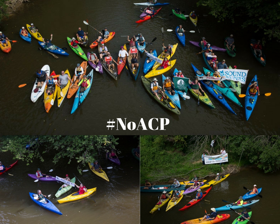 Kayakers on an anti-pipeline paddle