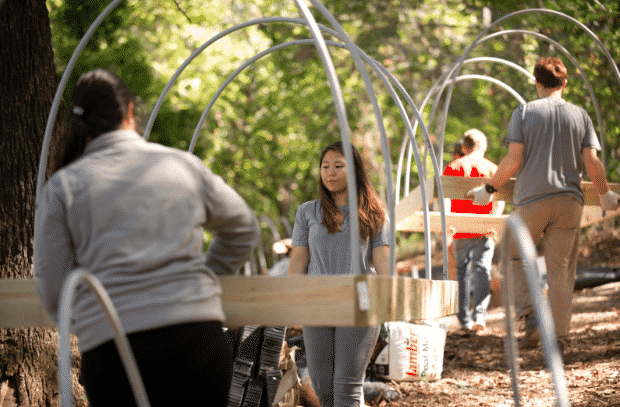 Building the Ruffner Mountain Greenhouse. Photo courtesy of Ruffner Mountain.