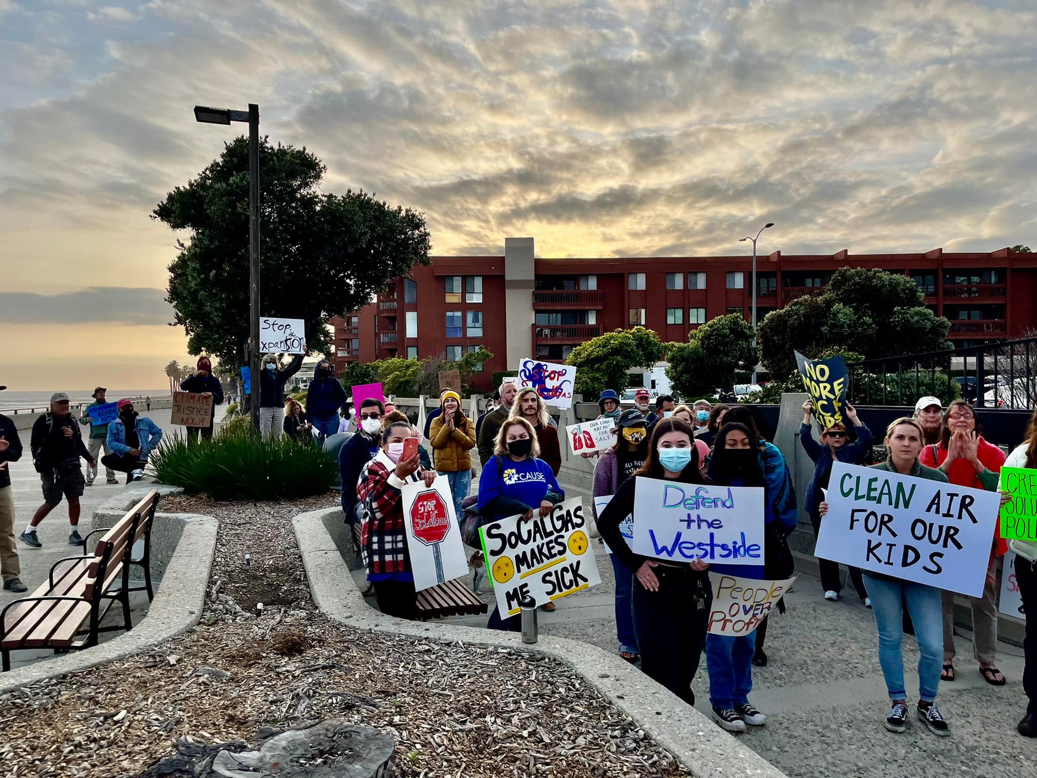 Marchers gathered at the Crown Plaza to oppose a SoCalGas Compressor Expansion proposed in West Ventura on March 31. Photo by John Brooks, CFROG