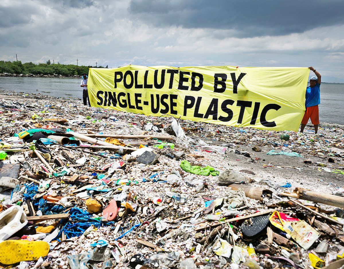 plastic pollution on beach