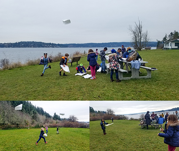 Madrona students learning to make kites on a Seattle ICO outing.