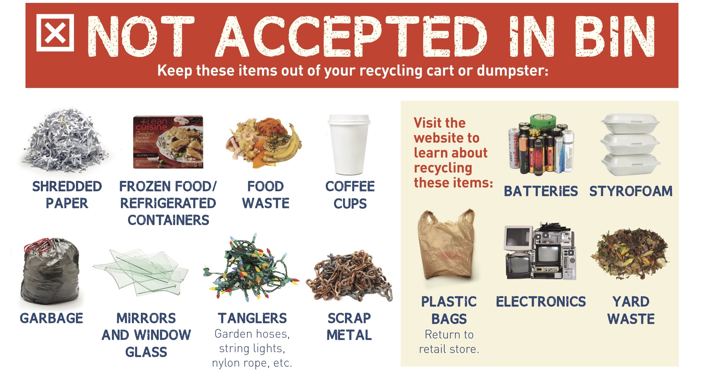Things not accepting in DE recycling bins Things not accepting in DE recycling bins