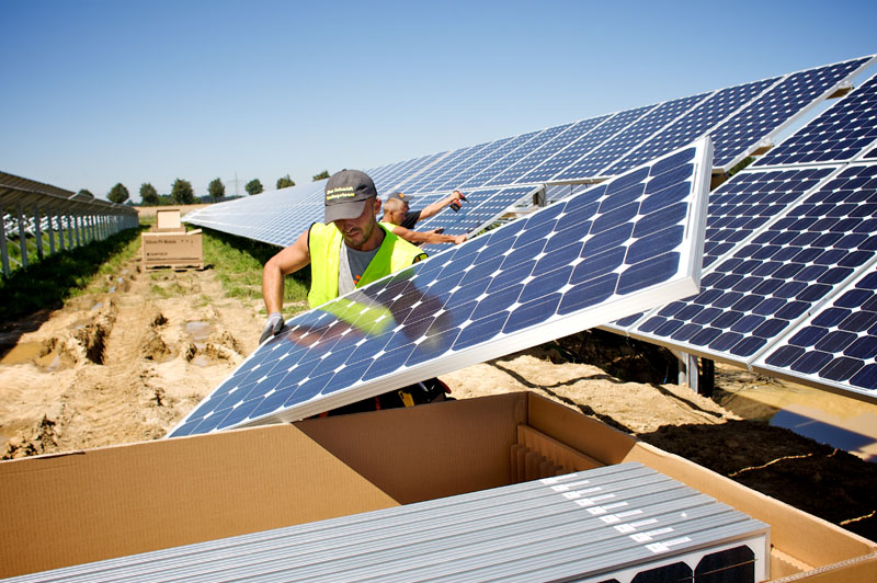 solar panels with a installer