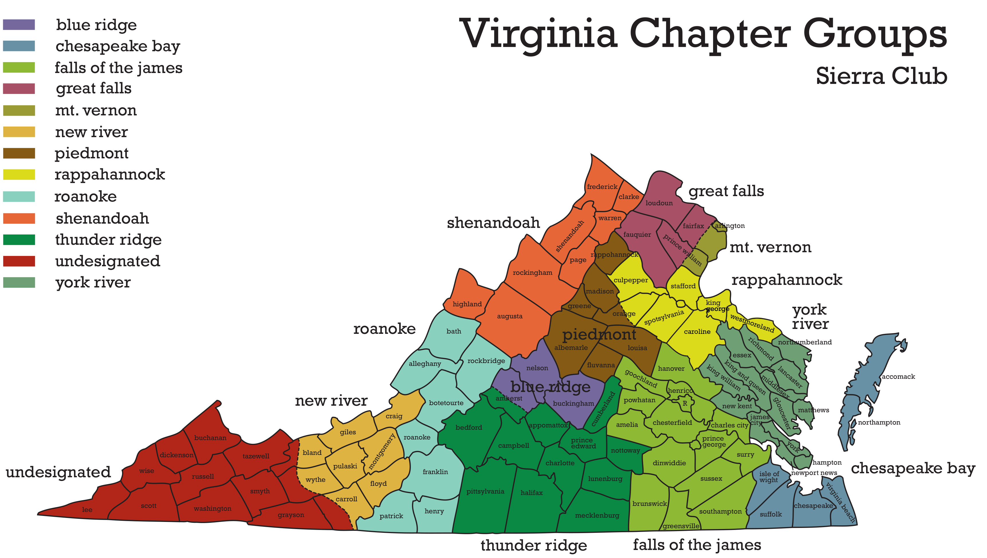 Map of Virginia's Sierra Club groups Map of Virginia's Sierra Club groups