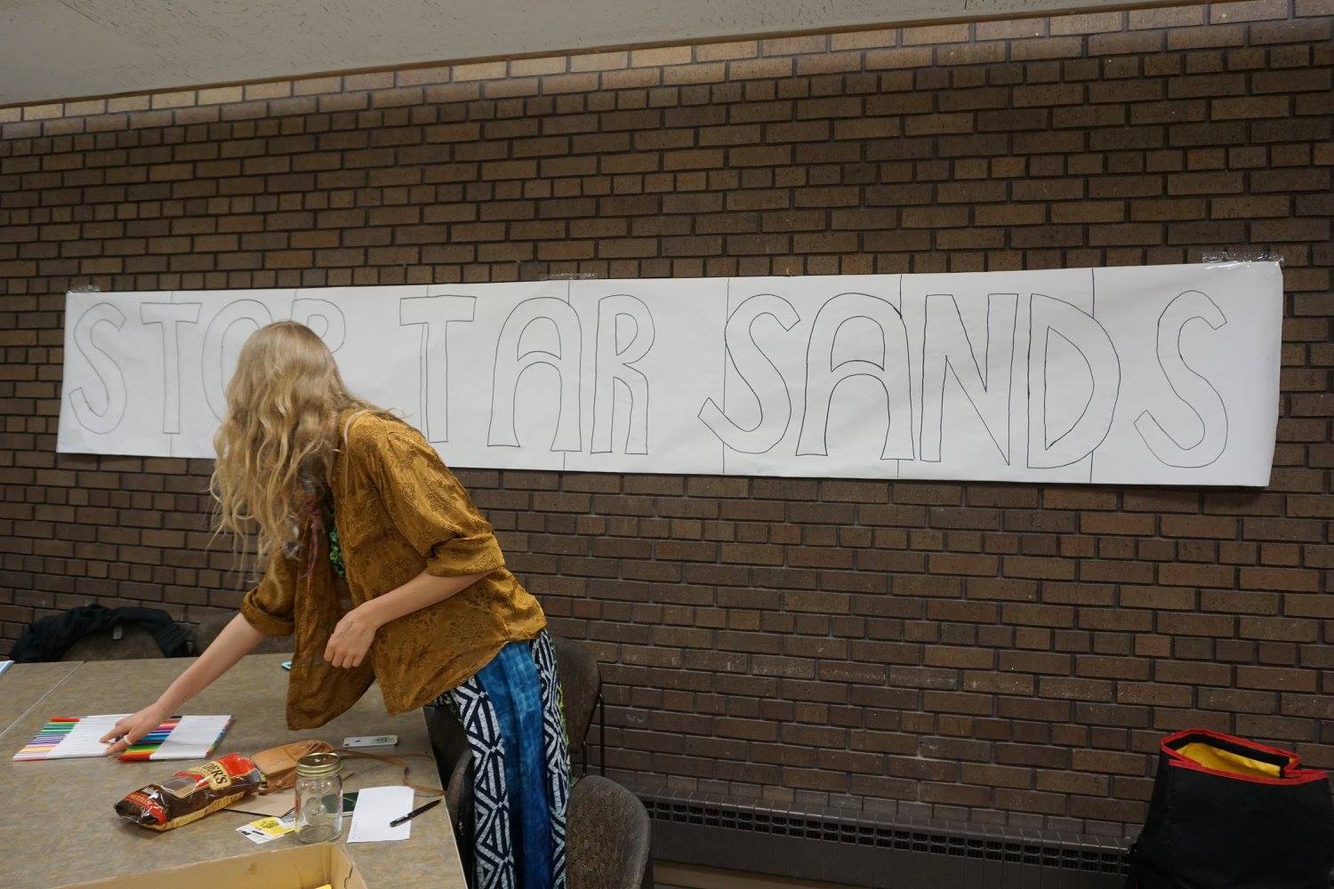 Setting up for the first stop of the tour