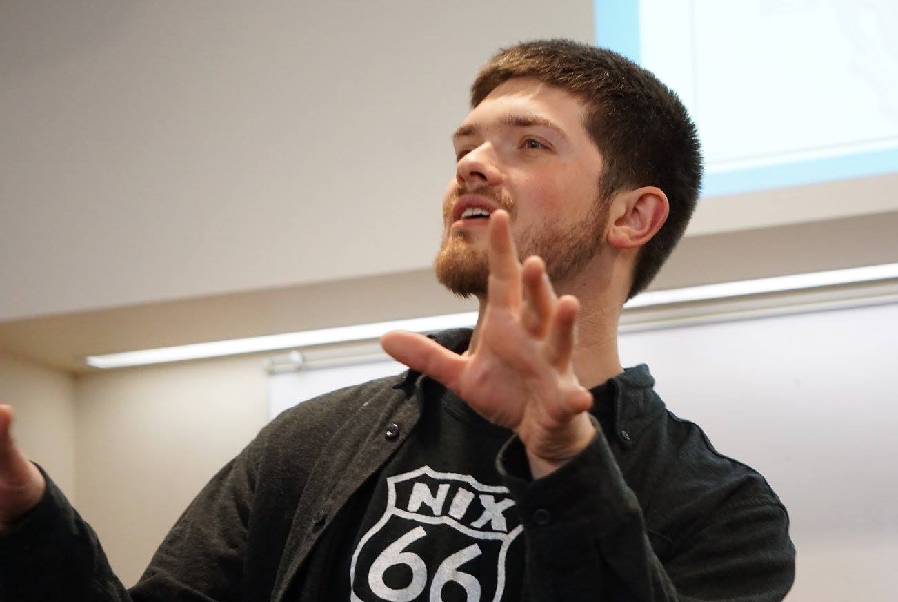 Andy at the Oshkosh tar sands tour stop