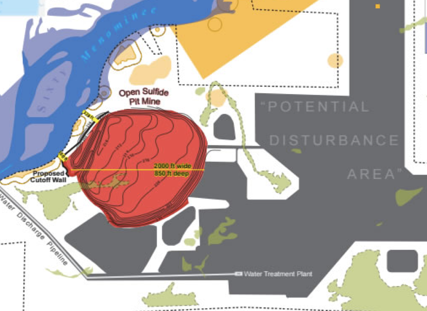Map illustrating how close the proposed mine would be to the river