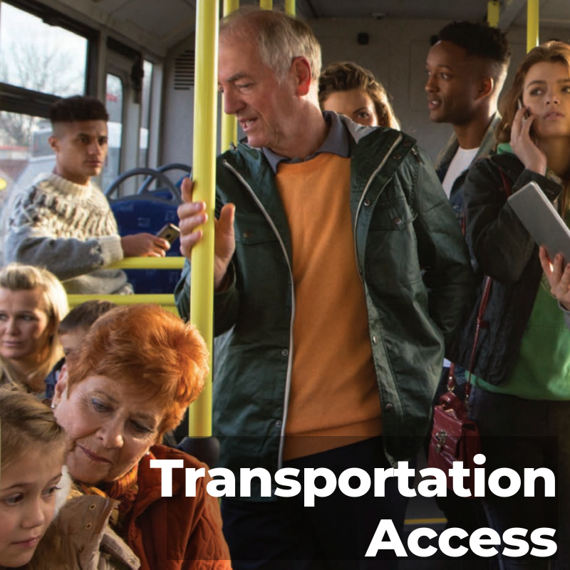 Transportation access button (showing people on a bus)
