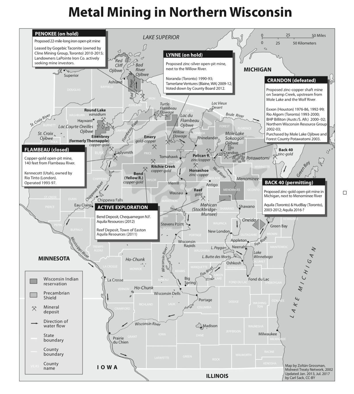 Map of metal mines in Wisconsin