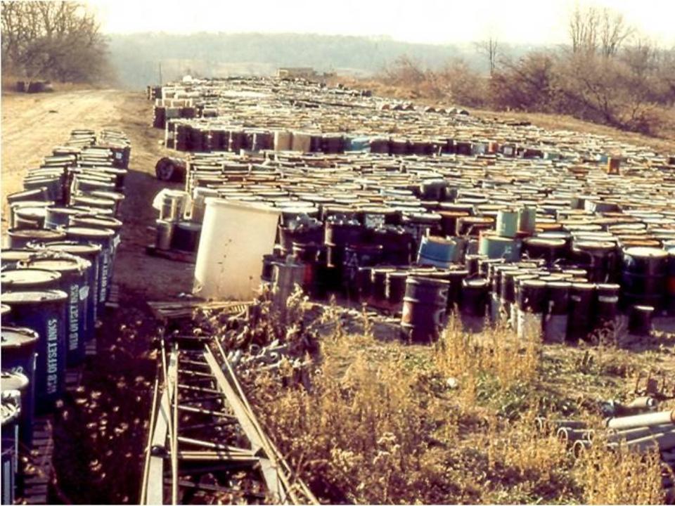 Barrels before being buried at Tremont Barrel Fill Site