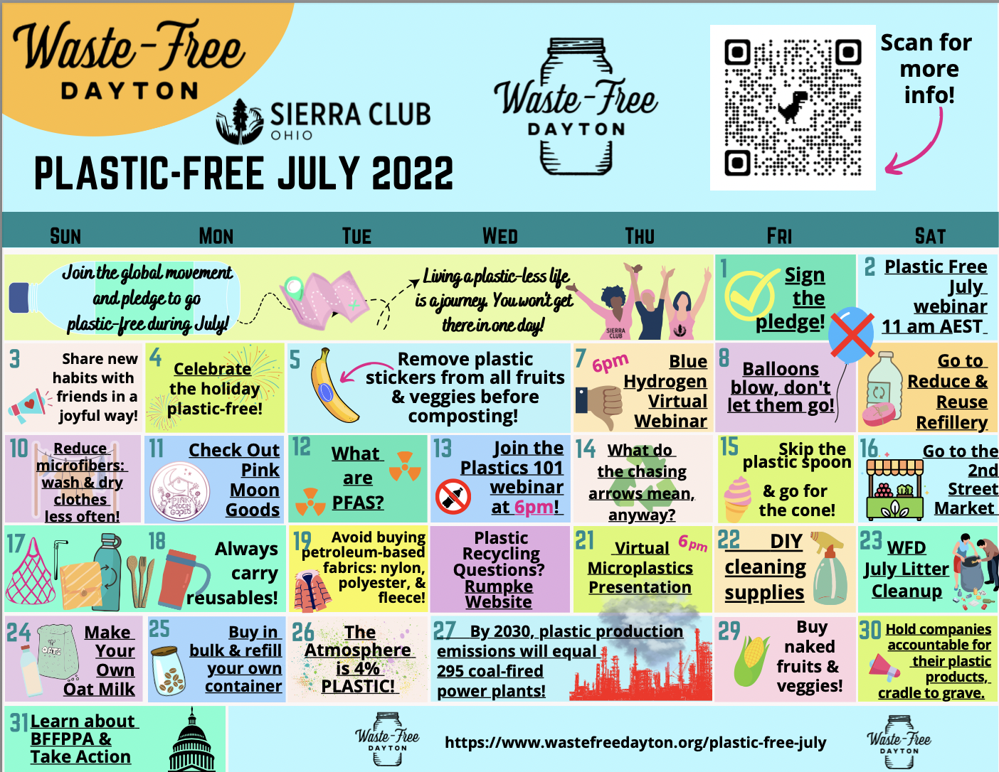 Waste Free Dayton Plastic Free July Calendar 2022