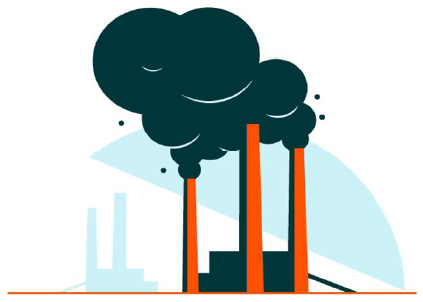 icon of coal plant with smoke pollution clouds