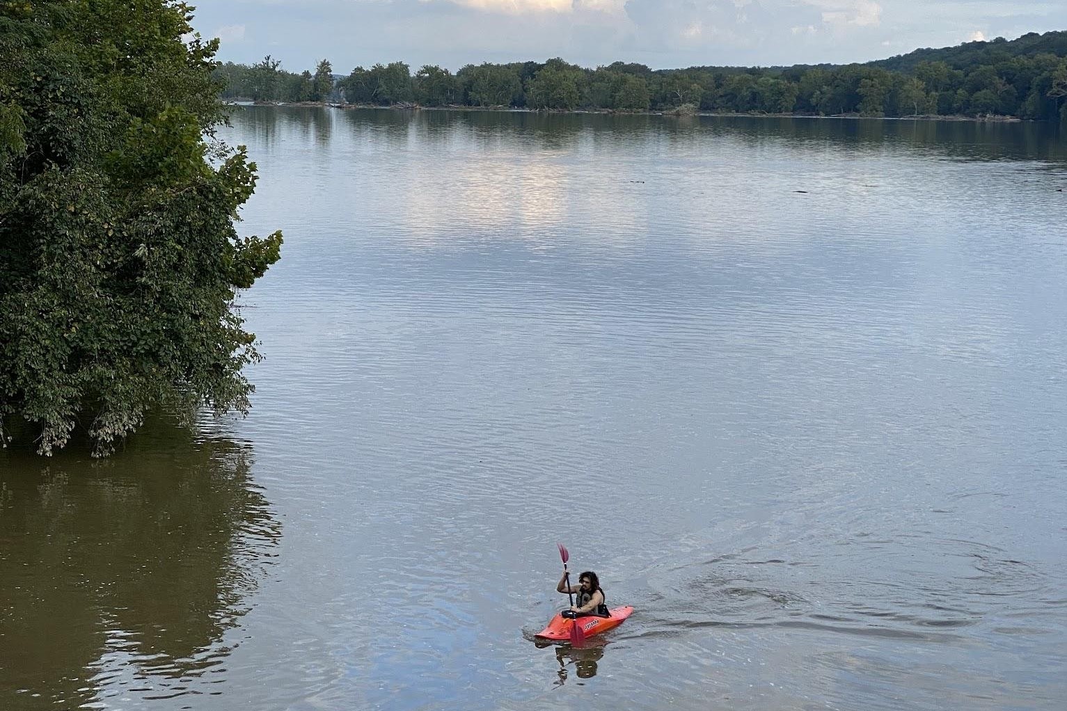 the young man kayaking