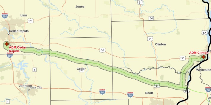 Image of ADM Wolf Route through Linn, Johnson, Cedar, Clinton and Scott Counties