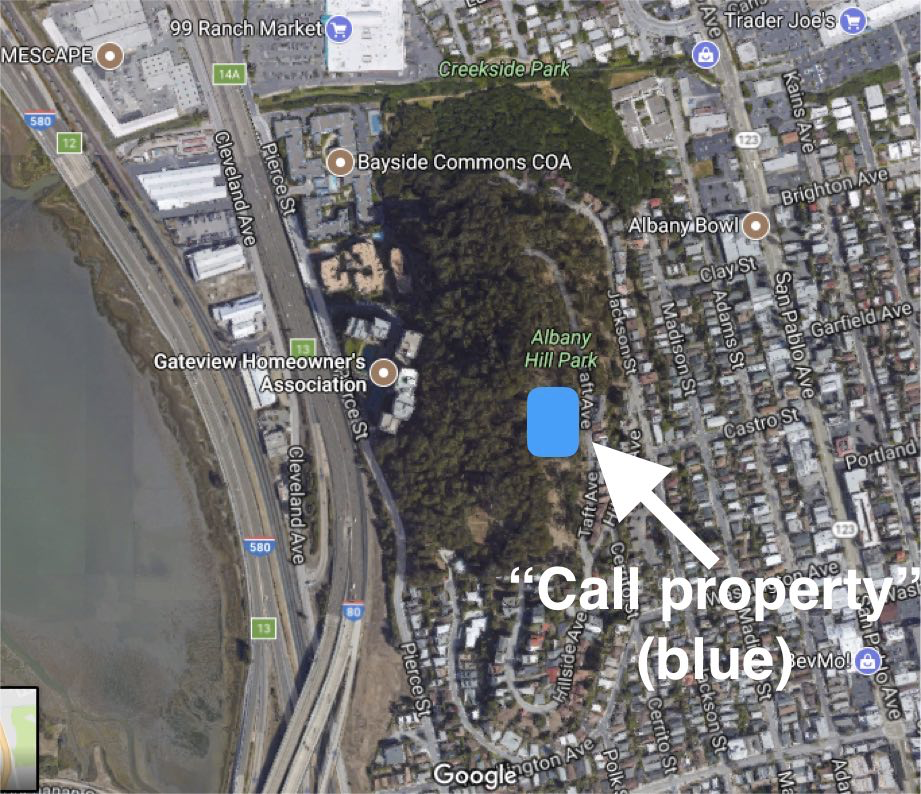 Google Maps view of Albany Hill Park