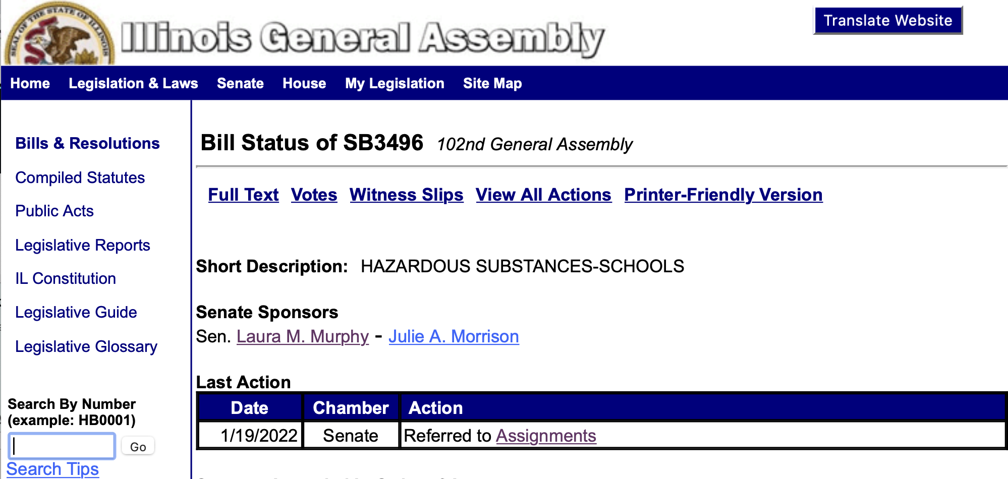 Screen print of IL General Assembly website