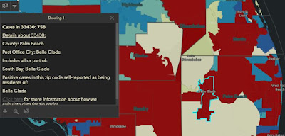 Screenshot of Glades area zip codes from Florida's COVID-19 Data and Surveillance Dashboard