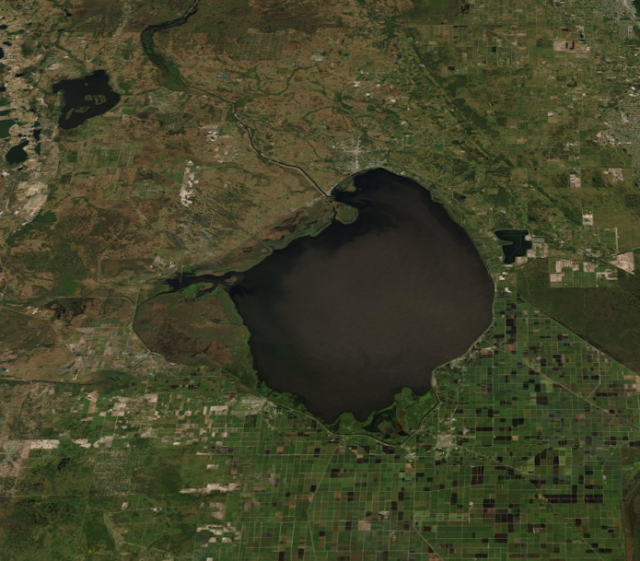 Aerial view of Lake Okeechobee and parts of its watershed
