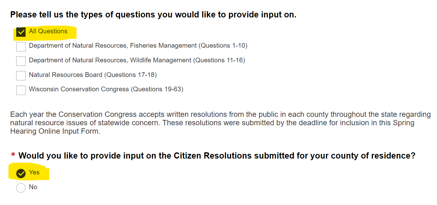 Screenshot of survey