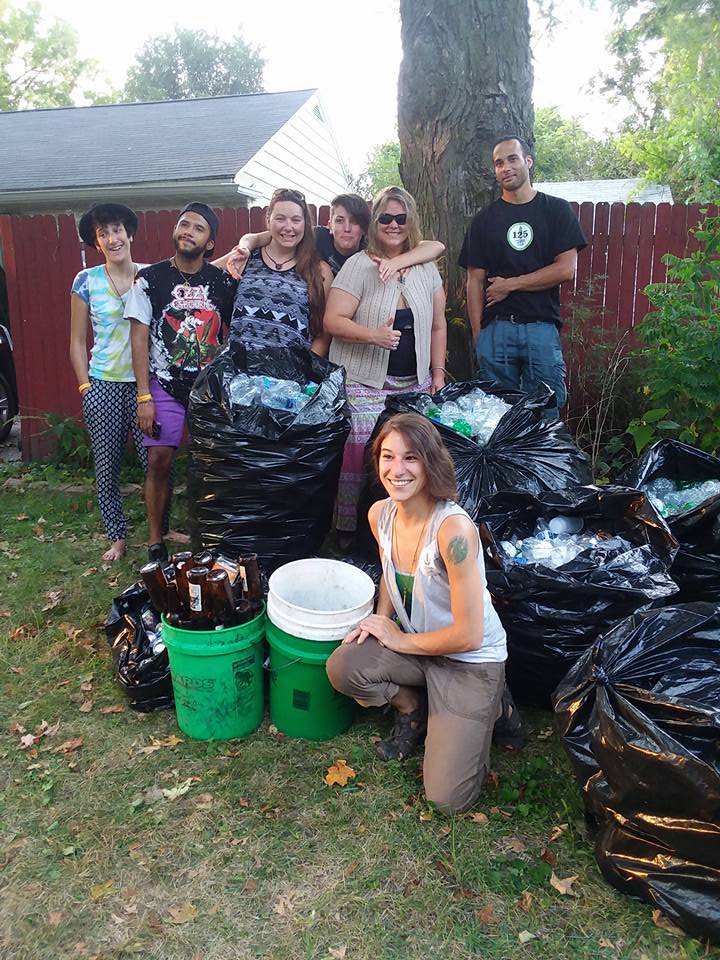 Volunteers with recycling trash bags
