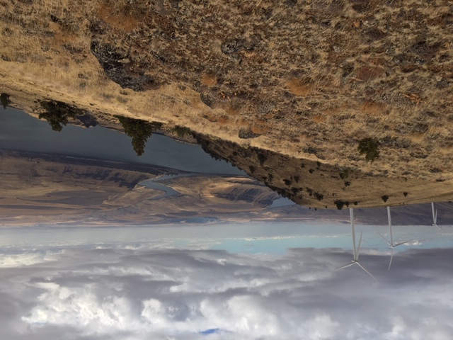A snapshot the author took in October 2018 of the proposed pump storage site. Three windmills sit atop an overlook near the upper reservoir. 