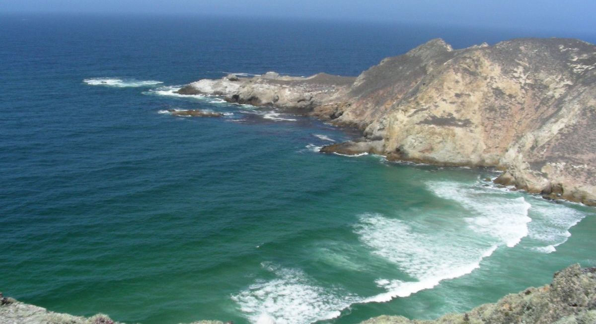 Coastline runs along the right side of the photo, with ocean on the left.