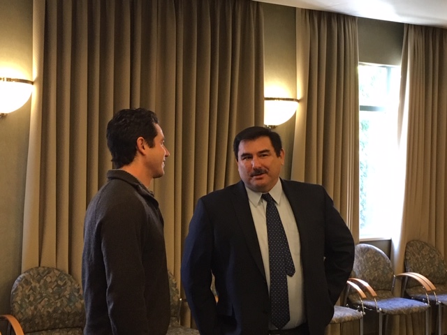 Santa Barbara MTD General Manager Jerry Estrada on the right and CEC's Michael Chiacos on the left, having a conversation