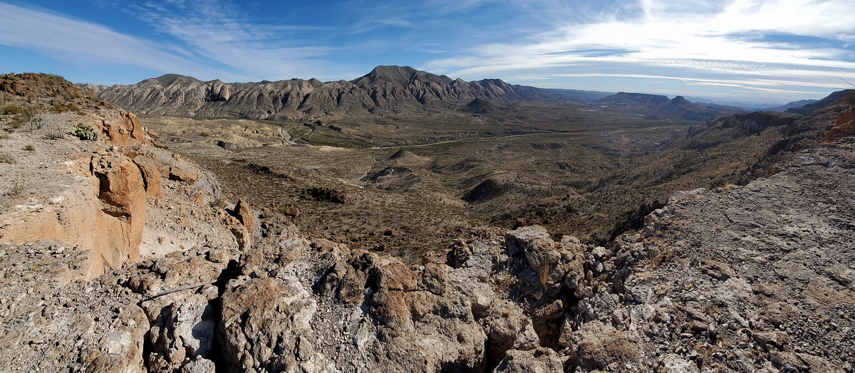 The Solitario flatirons, looking east across Fresno Canyon.