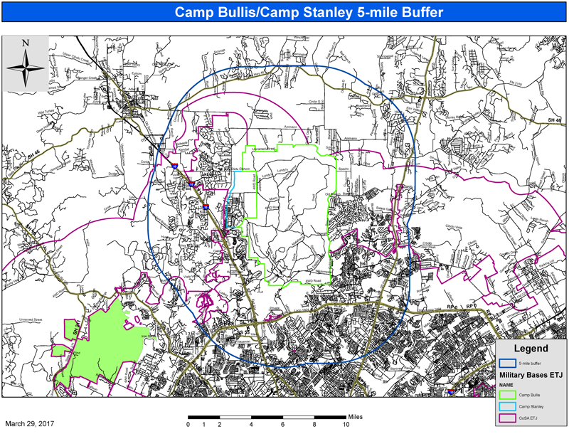 Camp Bullis/Stanley 5-mile buffer