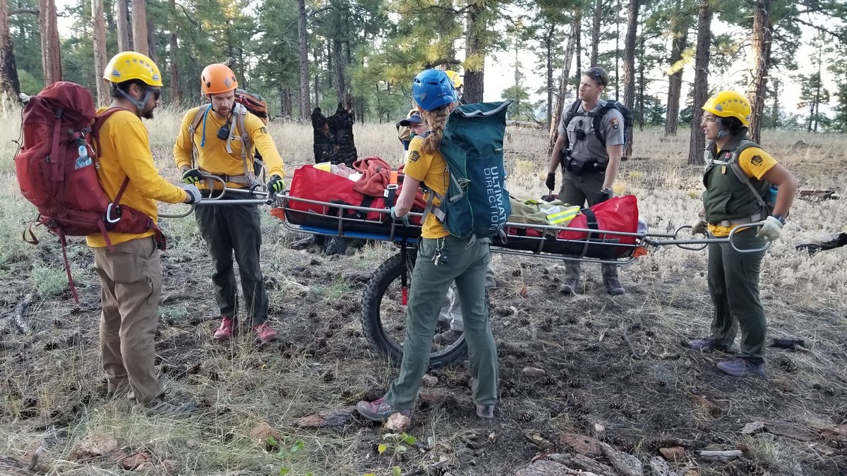 Hiking buddy ready to go in a spiffy titanium wheeled litter. 