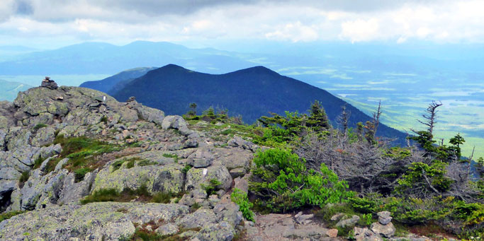 looking west from West Bigelow Peak. The pair of peaks center are The Horns.